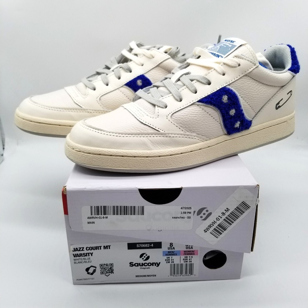 Saucony Men Jazz Court MT Varsity Sneakers Sz 8 White Blue‎ Leather Low Top City